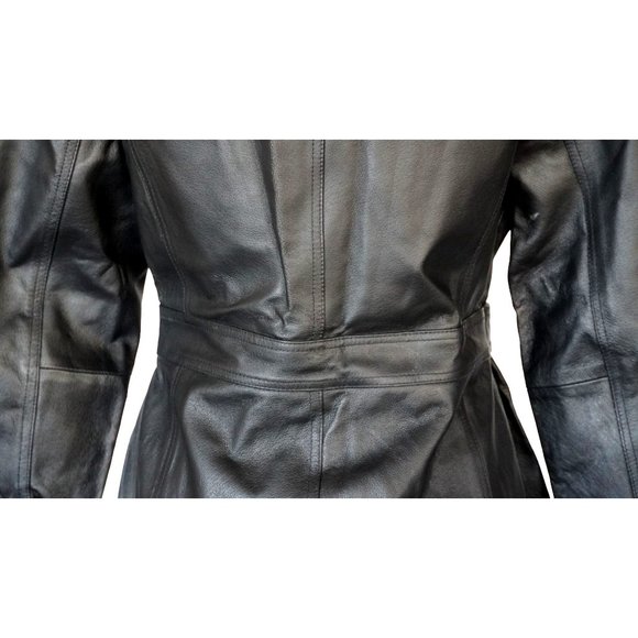 East 5th Black Leather Jacket Womens Size Petite Small Ties at Waist Zip Front - Picture 10 of 16